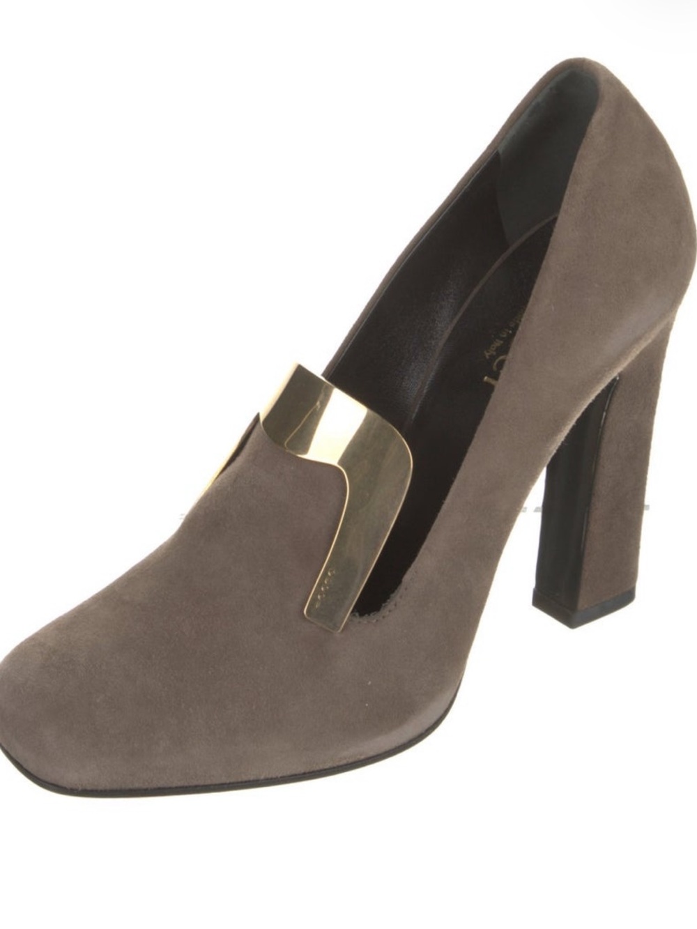 Gucci Suede Taupe High Heel Pump with Gold Accent